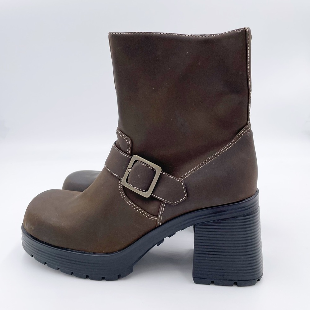 Vintage Y2K American Eagle Flex Brown Leather Chunky Platform Boots Size 10 - Picture 4 of 15